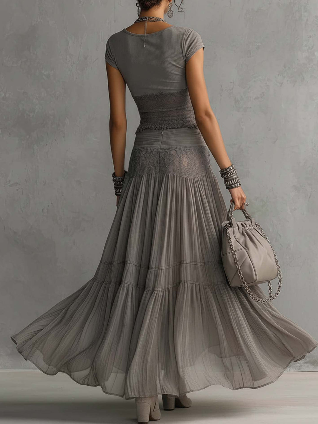 Amber - Lace Pleated Maxi Set