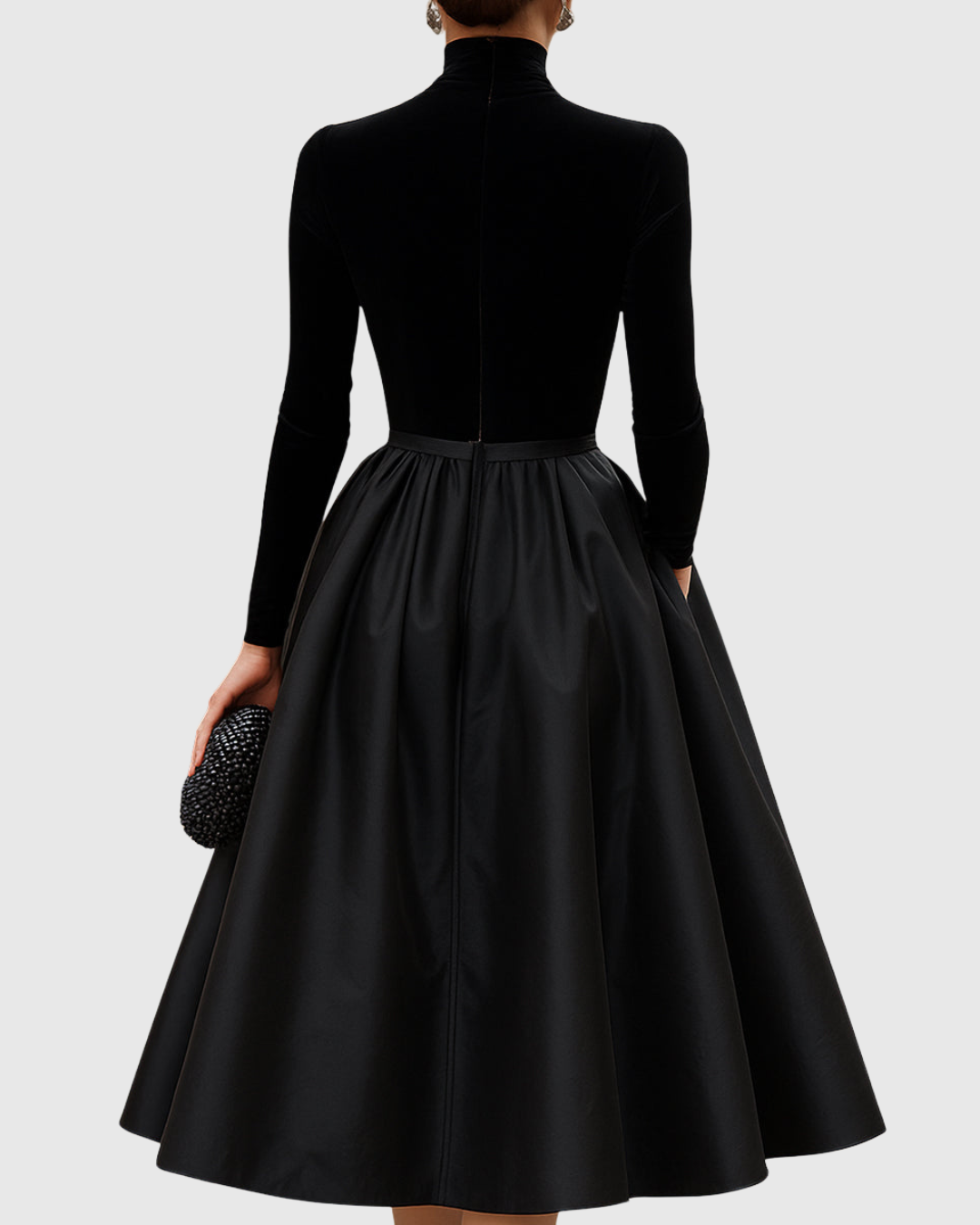 Aradia - Elegant Black Velvet and Satin Midi Dress