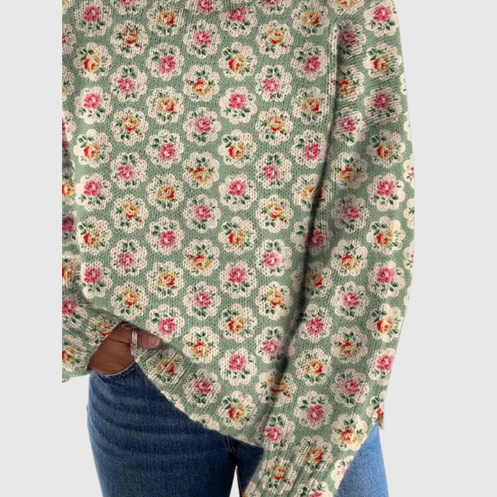 MARIELL | FLORAL ELEGANCE KNIT TURTLENECK PULLOVER JUMPER