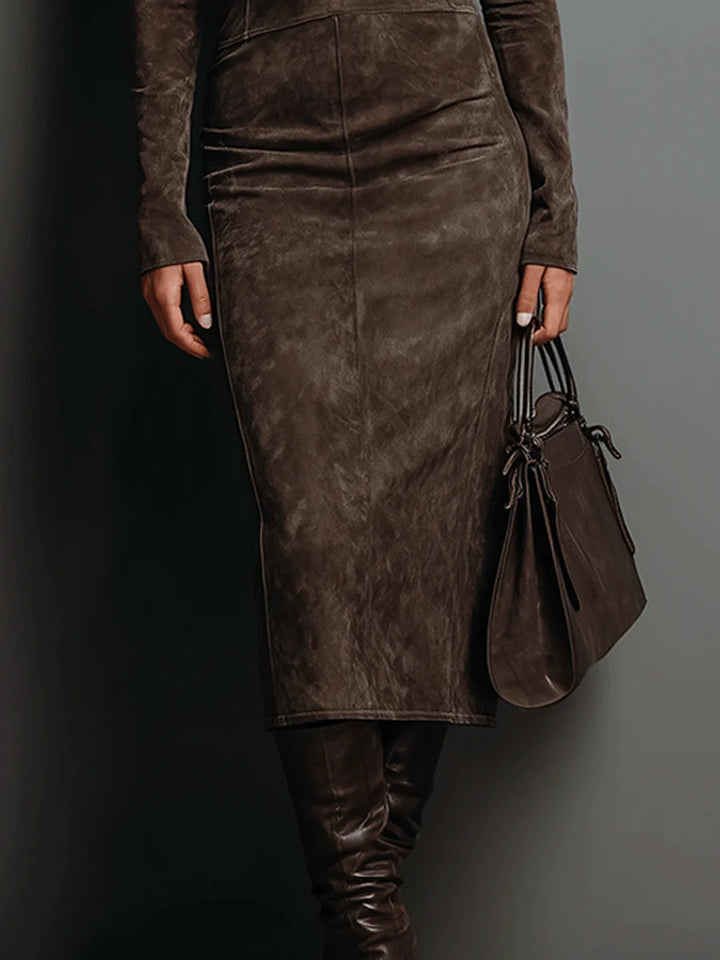 Lorena | Long Brown Midi Dress