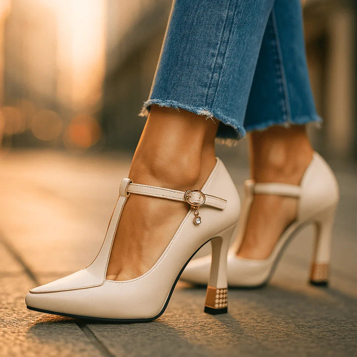 Grace - Pointed Toe T-Strap Heels