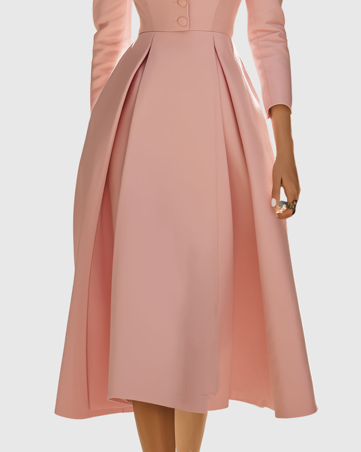 Ceryth - Elegant Pleated Blazer Midi Dress