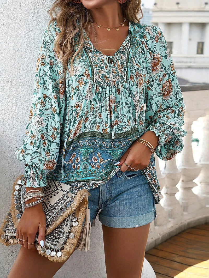 Marzena | Women’s Floral Long Sleeve Boho Blouse