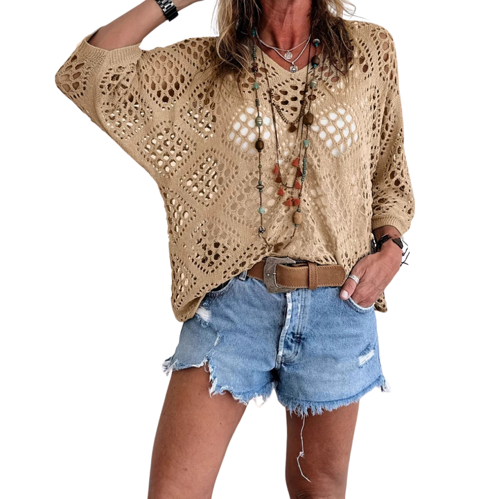 WILLA™ – Boho Diamond Crochet Batwing Top