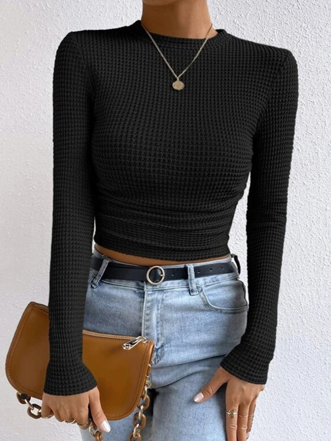 Danae | Women’s Textured Long Sleeve Crop Top