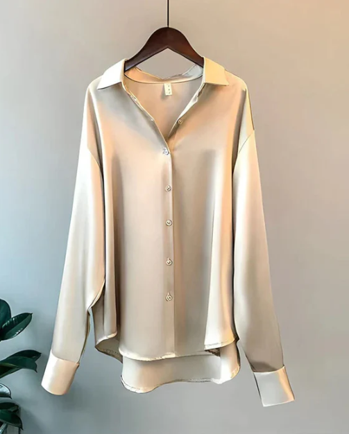 Nives | Women’s Satin Long Sleeve Collared Blouse