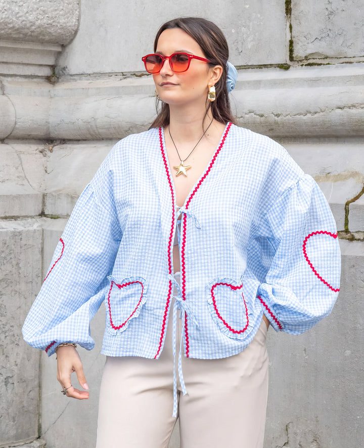 Cressida | Women’s Gingham Heart Print Tie Front Blouse