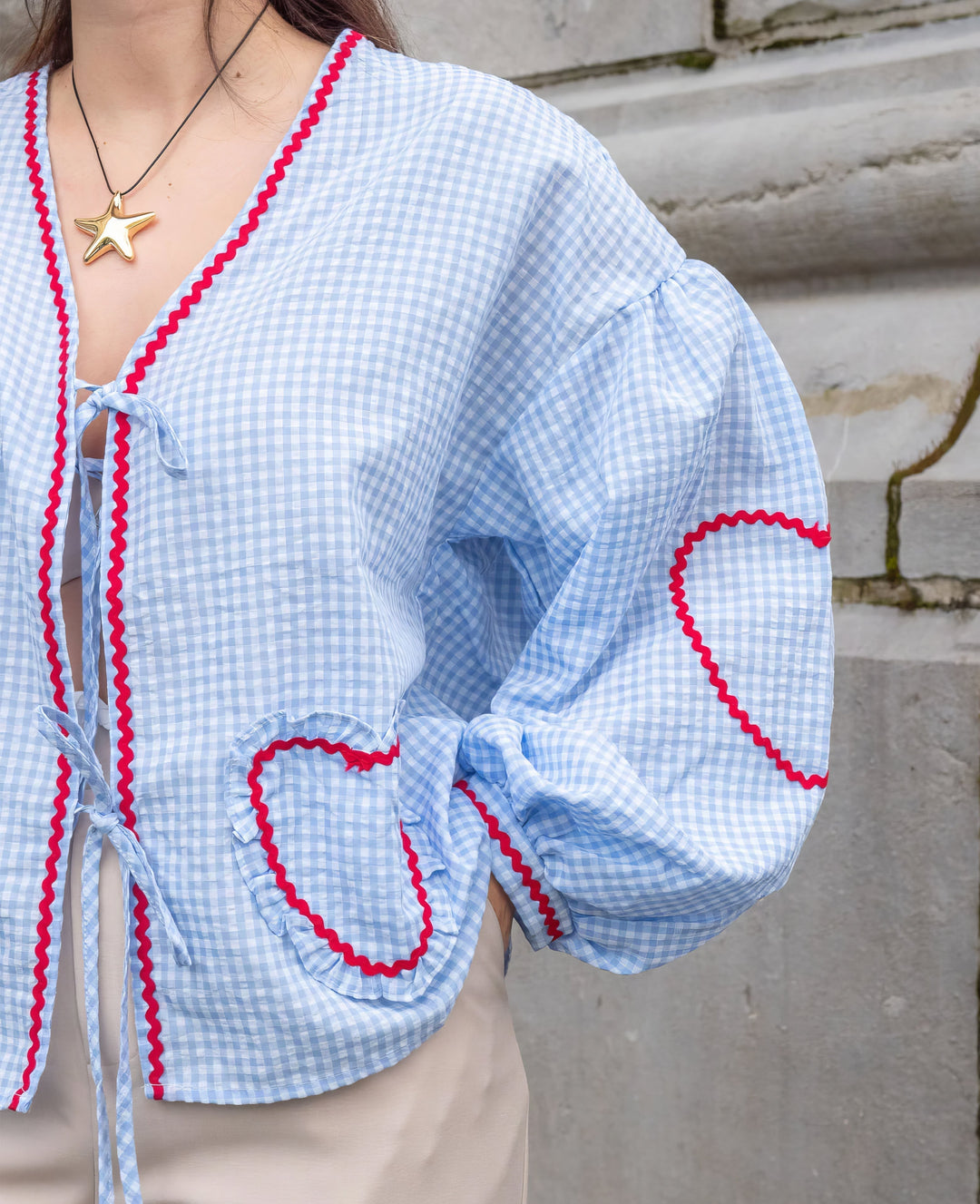 Cressida | Women’s Gingham Heart Print Tie Front Blouse
