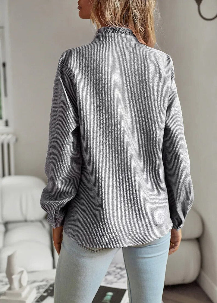 Elettra| Women’s Striped Ruffle Long Sleeve Blouse
