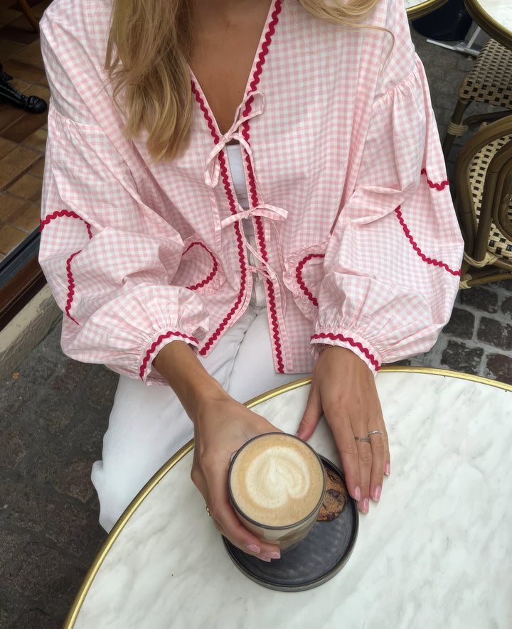 Cressida | Women’s Gingham Heart Print Tie Front Blouse