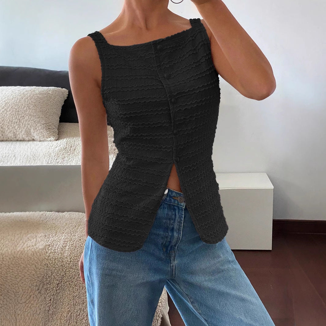 Taisiya | Women’s Sleeveless Textured Button Front Top