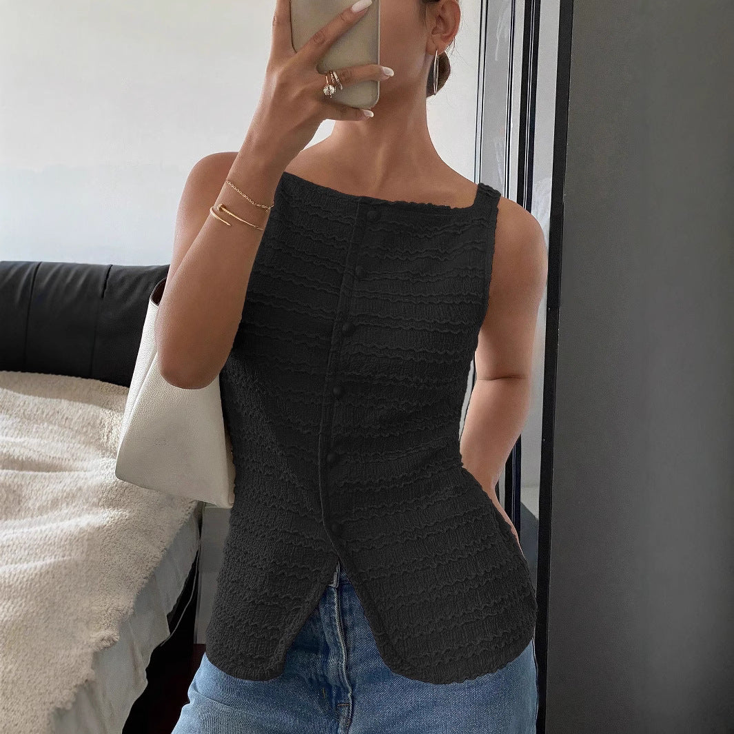 Taisiya | Women’s Sleeveless Textured Button Front Top