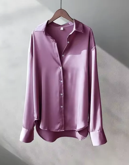 Nives | Women’s Satin Long Sleeve Collared Blouse