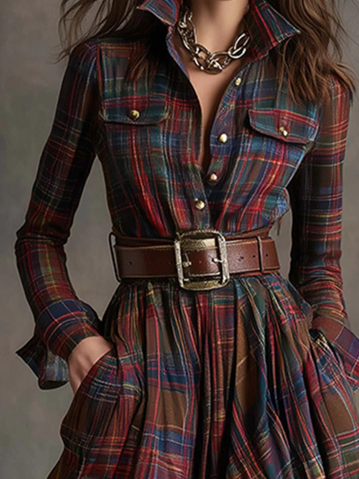 Beatriz | Long Checkered Dress with Belt