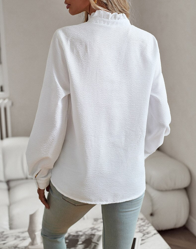 Elettra| Women’s Striped Ruffle Long Sleeve Blouse