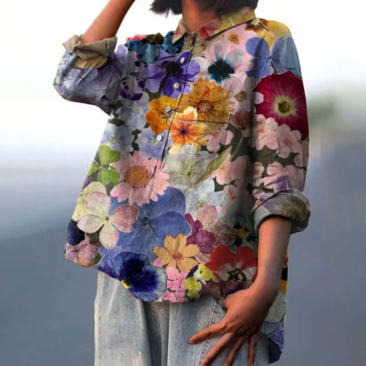 Amalina | Women’s Long Sleeve Floral Print Button Down Blouse
