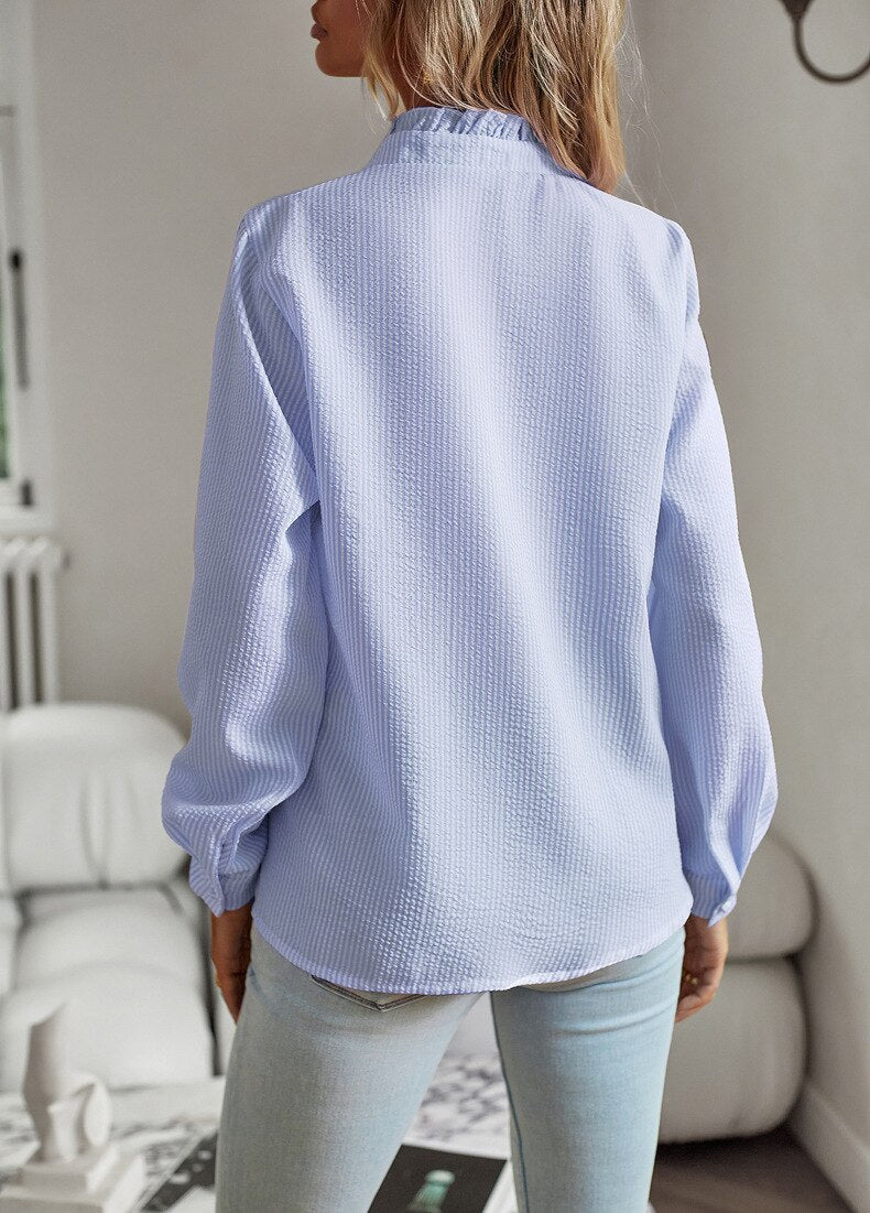 Elettra| Women’s Striped Ruffle Long Sleeve Blouse