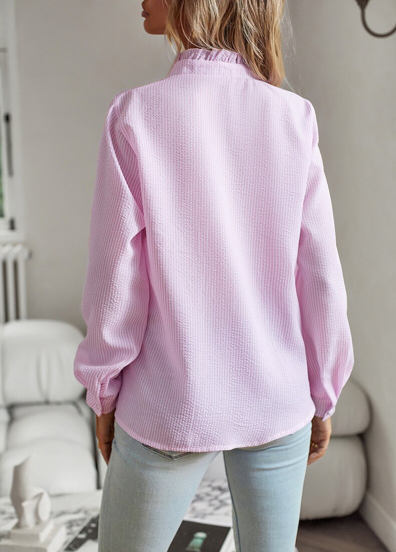 Elettra| Women’s Striped Ruffle Long Sleeve Blouse