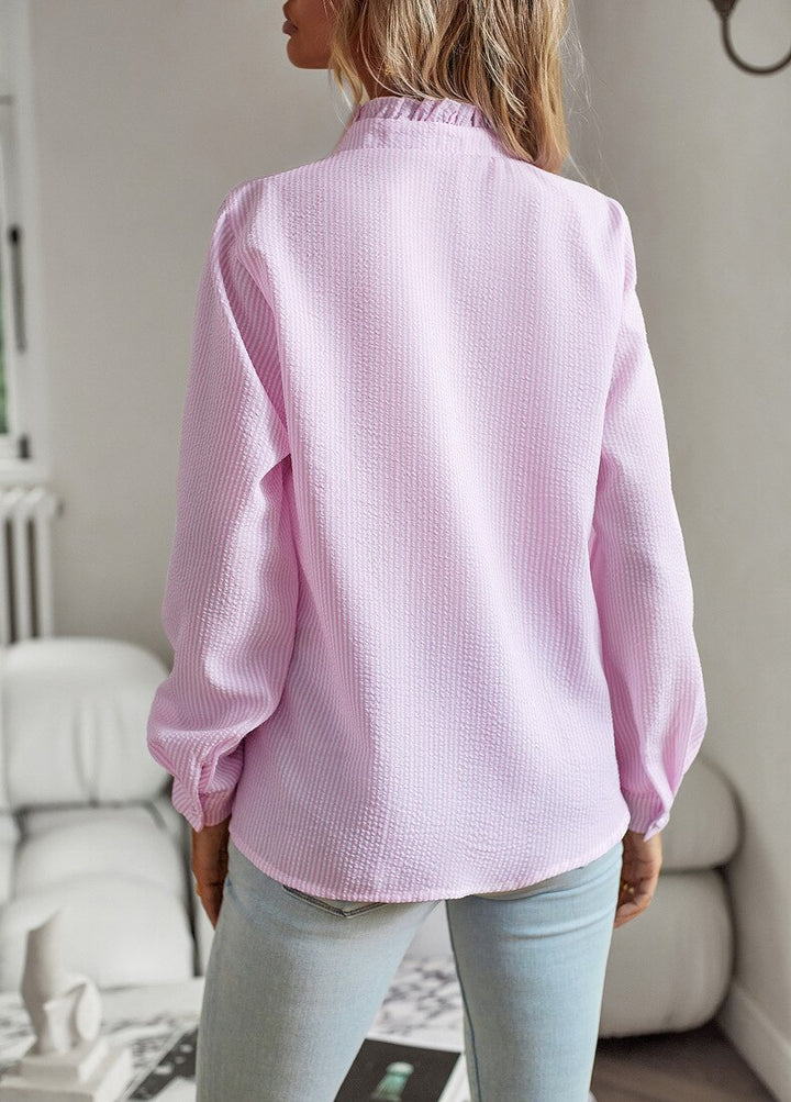 Elettra| Women’s Striped Ruffle Long Sleeve Blouse