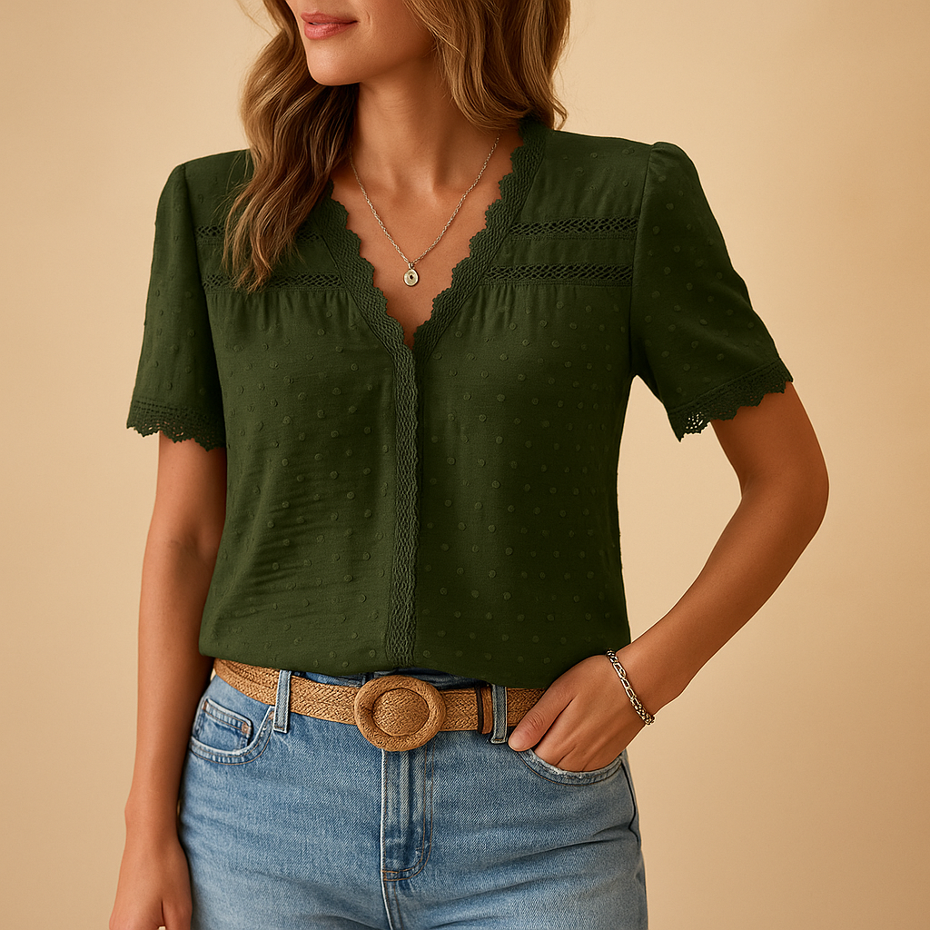 Eirene | Women’s V-Neck Lace Trim Blouse
