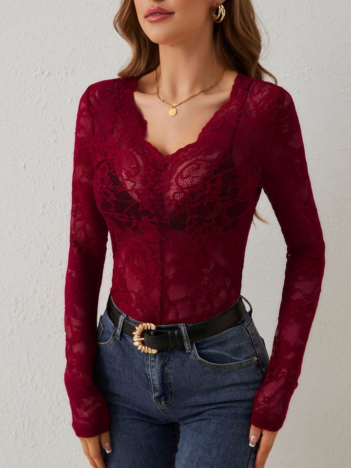 Maialen | Women’s Long Sleeve Lace V Neck Top