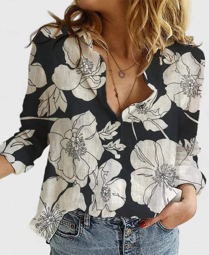 Daisy | Women’s Linen V Neck Button Blouse