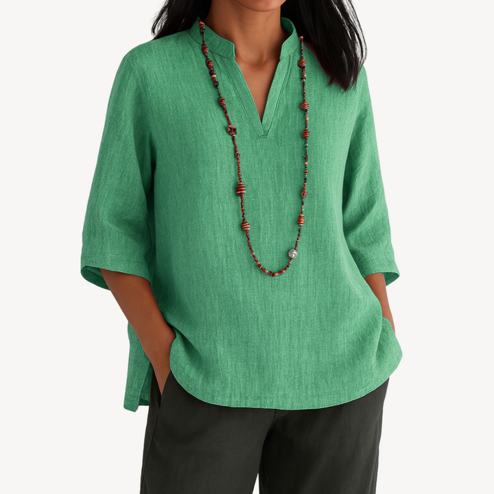 Yvaine | Women’s Linen 3/4 Sleeve V Neck Blouse