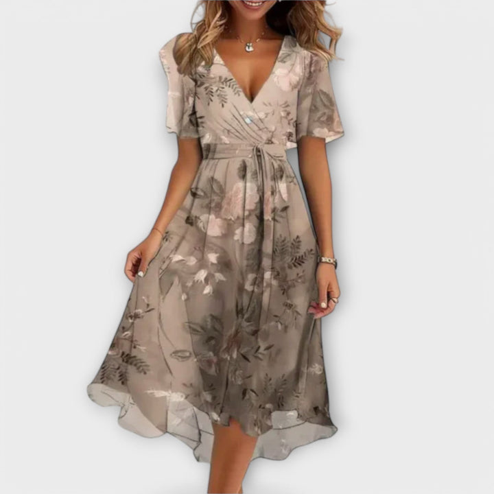 Isolde - Floral V-Neck Wrap Midi Dress