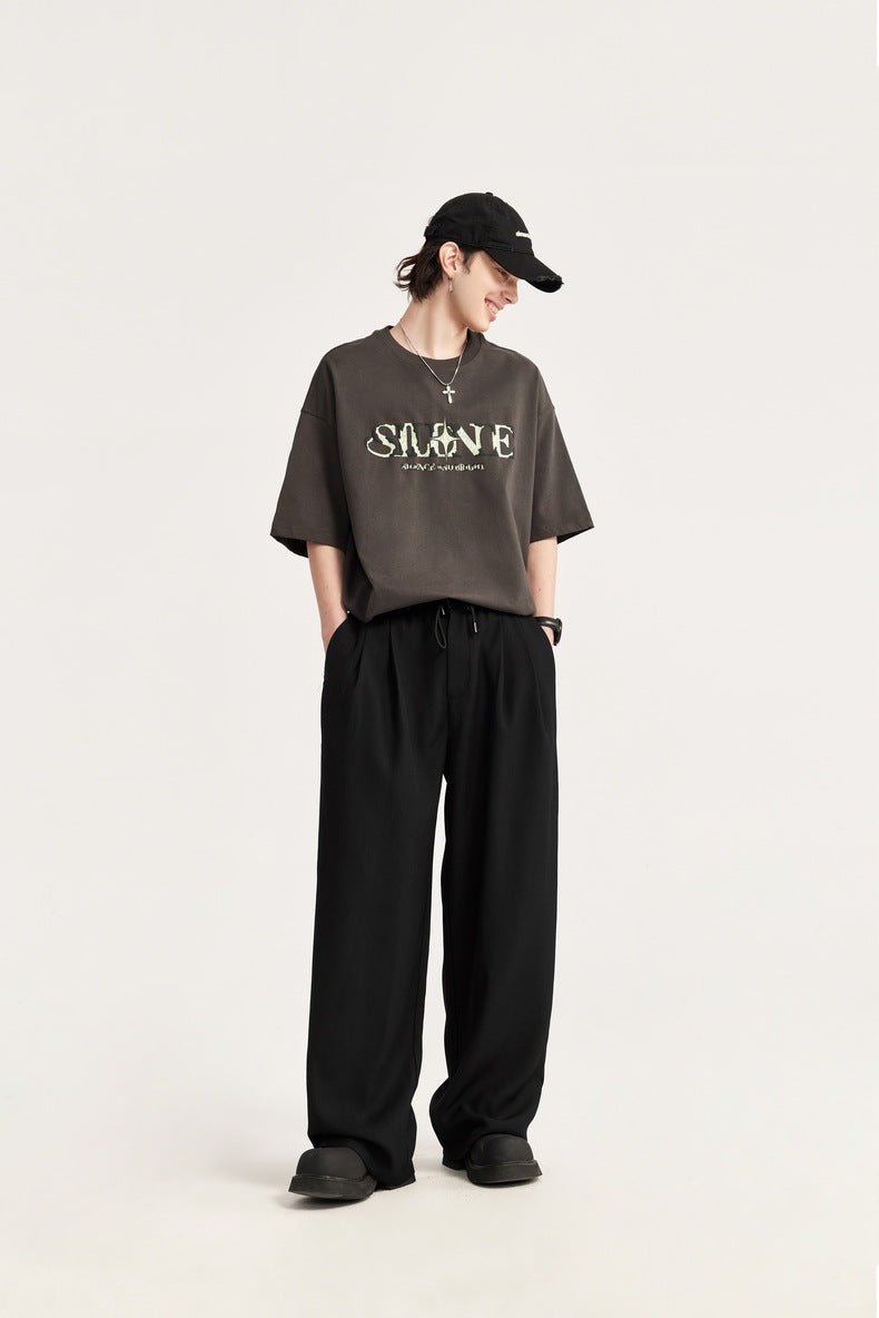 Theo | Men's Linen Wide Leg Drawstring Trousers Pleated