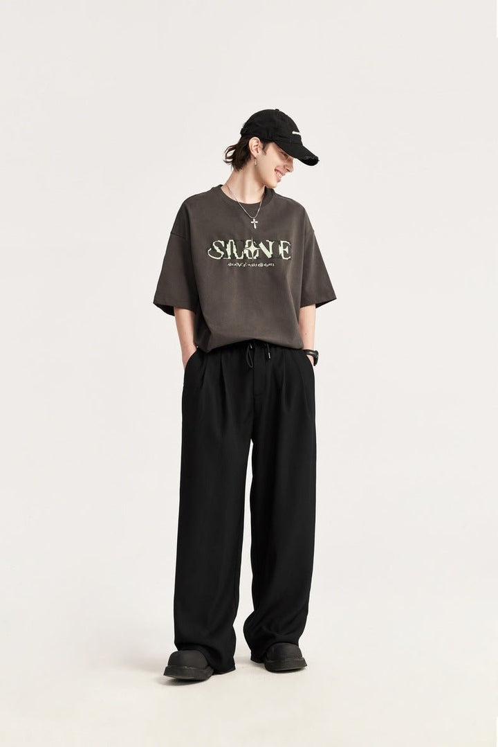Theo | Men's Linen Wide Leg Drawstring Trousers Pleated