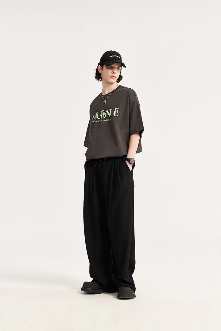 Theo | Men's Linen Wide Leg Drawstring Trousers Pleated