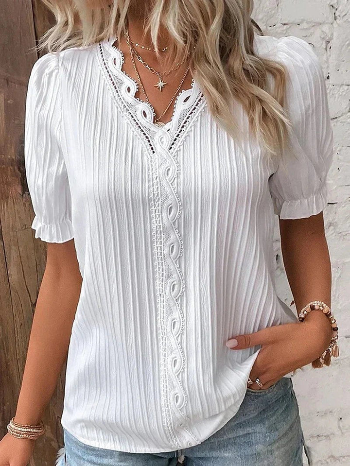 Grace | Plus Size Blouse Lace Trim V-Neck Short Sleeve Women