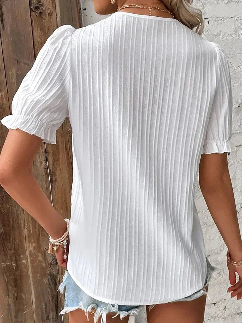 Grace | Plus Size Blouse Lace Trim V-Neck Short Sleeve Women