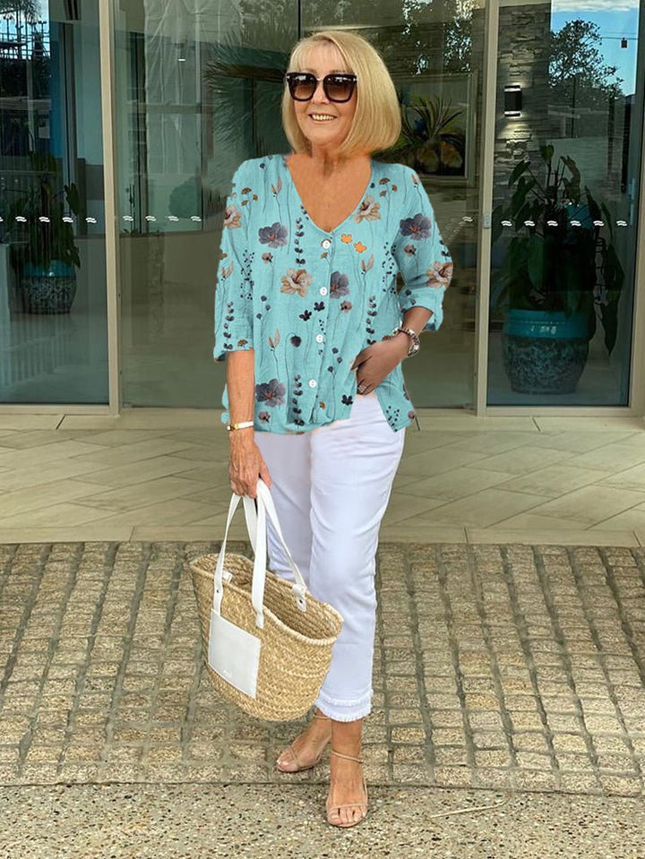 Mia | Plus Size Floral Blouse V-Neck Three Quarter Sleeve