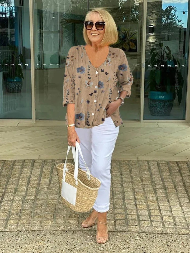 Mia | Plus Size Floral Blouse V-Neck Three Quarter Sleeve