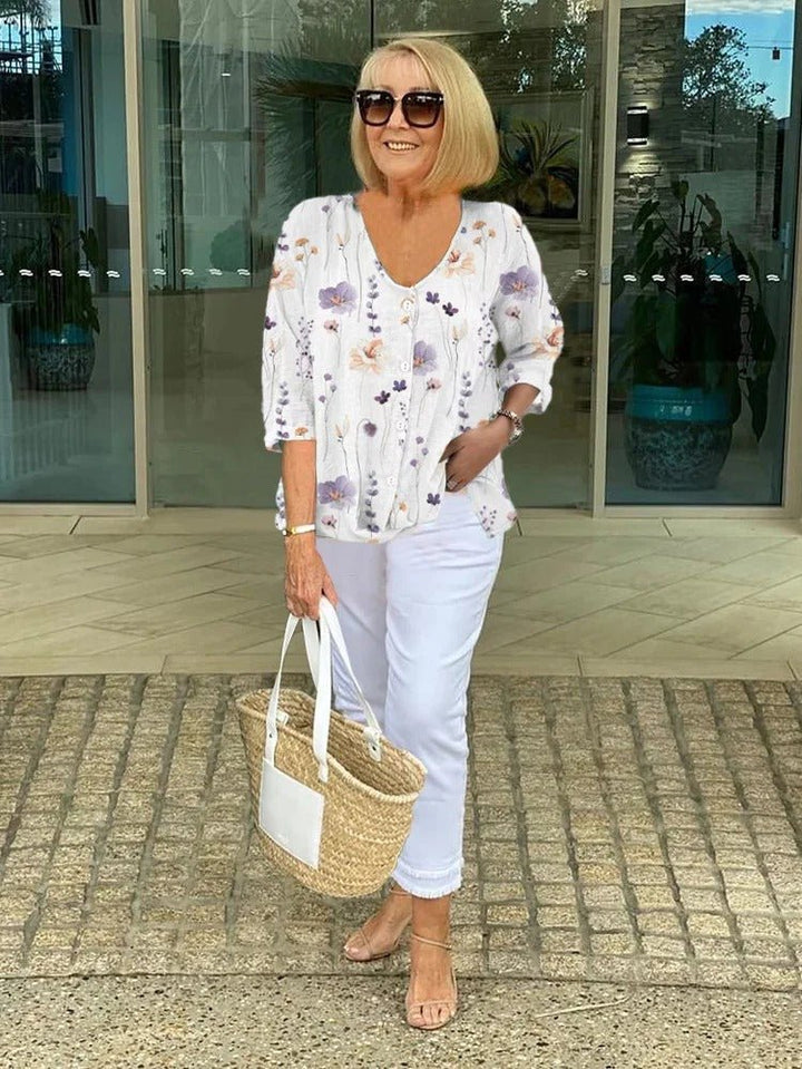 Mia | Plus Size Floral Blouse V-Neck Three Quarter Sleeve