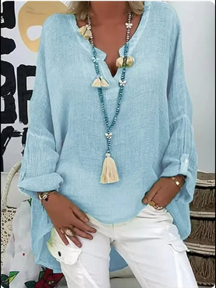 Freya | Plus Size Women's Blouse Long Sleeve V-Neck Relaxed Fit