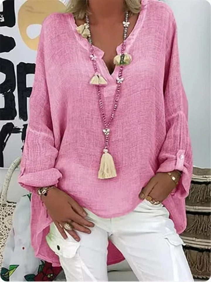 Freya | Plus Size Women's Blouse Long Sleeve V-Neck Relaxed Fit