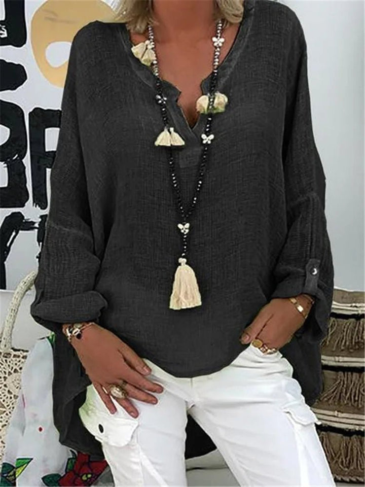 Freya | Plus Size Women's Blouse Long Sleeve V-Neck Relaxed Fit