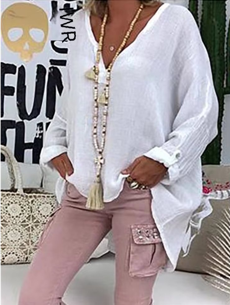 Freya | Plus Size Women's Blouse Long Sleeve V-Neck Relaxed Fit