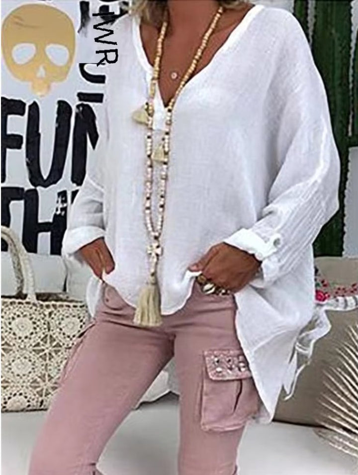 Freya | Plus Size Women's Blouse Long Sleeve V-Neck Relaxed Fit