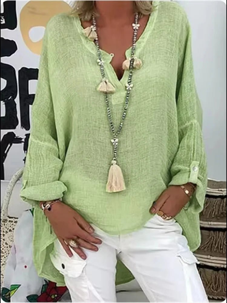 Freya | Plus Size Women's Blouse Long Sleeve V-Neck Relaxed Fit