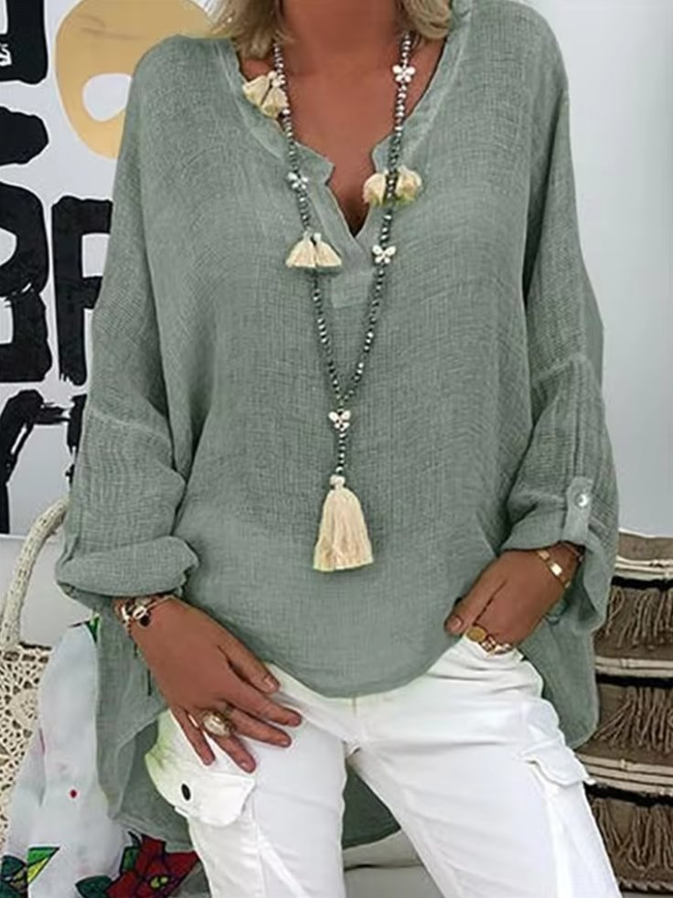 Freya | Plus Size Women's Blouse Long Sleeve V-Neck Relaxed Fit