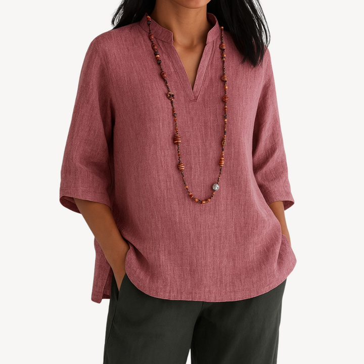 Yvaine | Women’s Linen 3/4 Sleeve V Neck Blouse