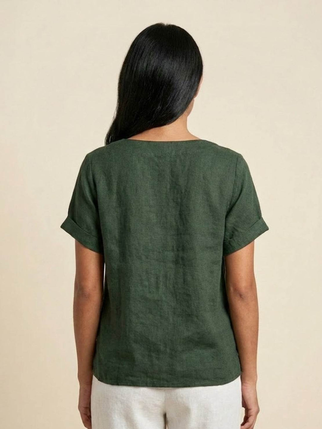 Eleanor | Women’s Linen Round Neck Button Blouse