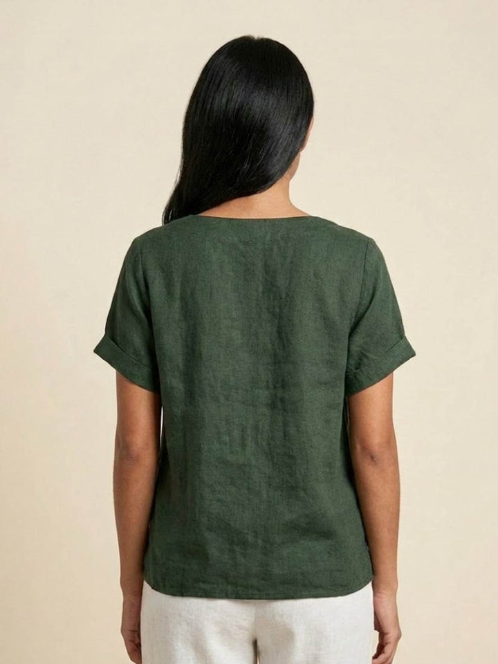 Eleanor | Women’s Linen Round Neck Button Blouse