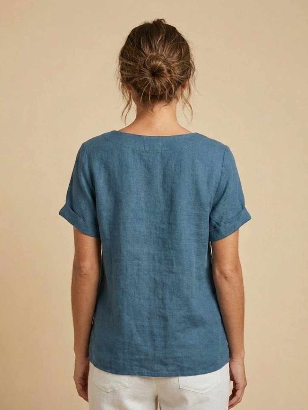 Eleanor | Women’s Linen Round Neck Button Blouse