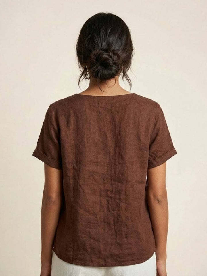 Eleanor | Women’s Linen Round Neck Button Blouse
