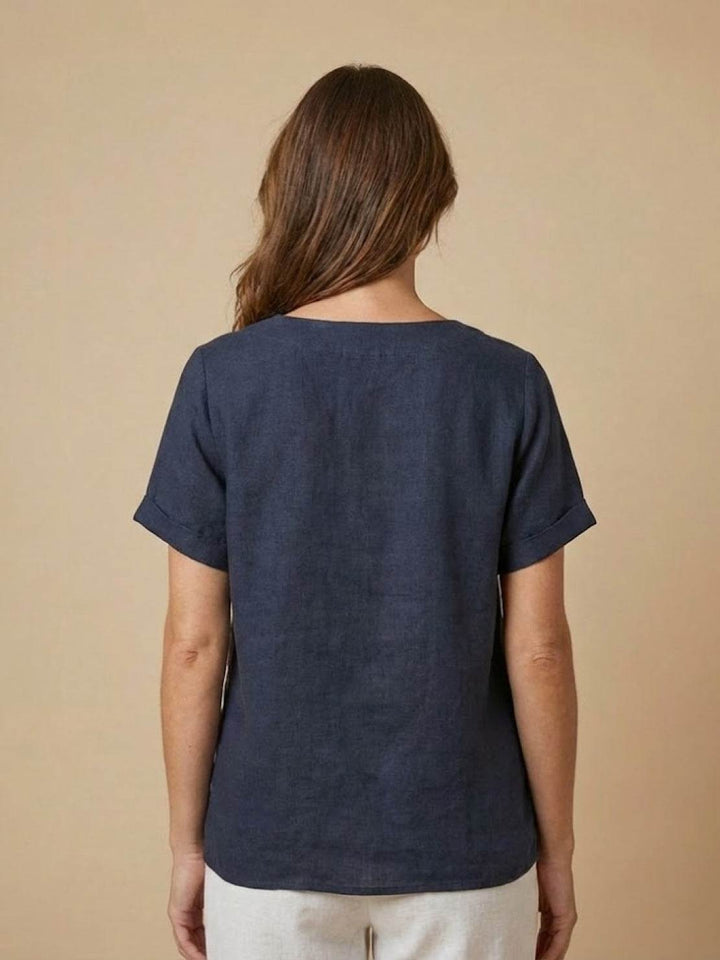 Eleanor | Women’s Linen Round Neck Button Blouse
