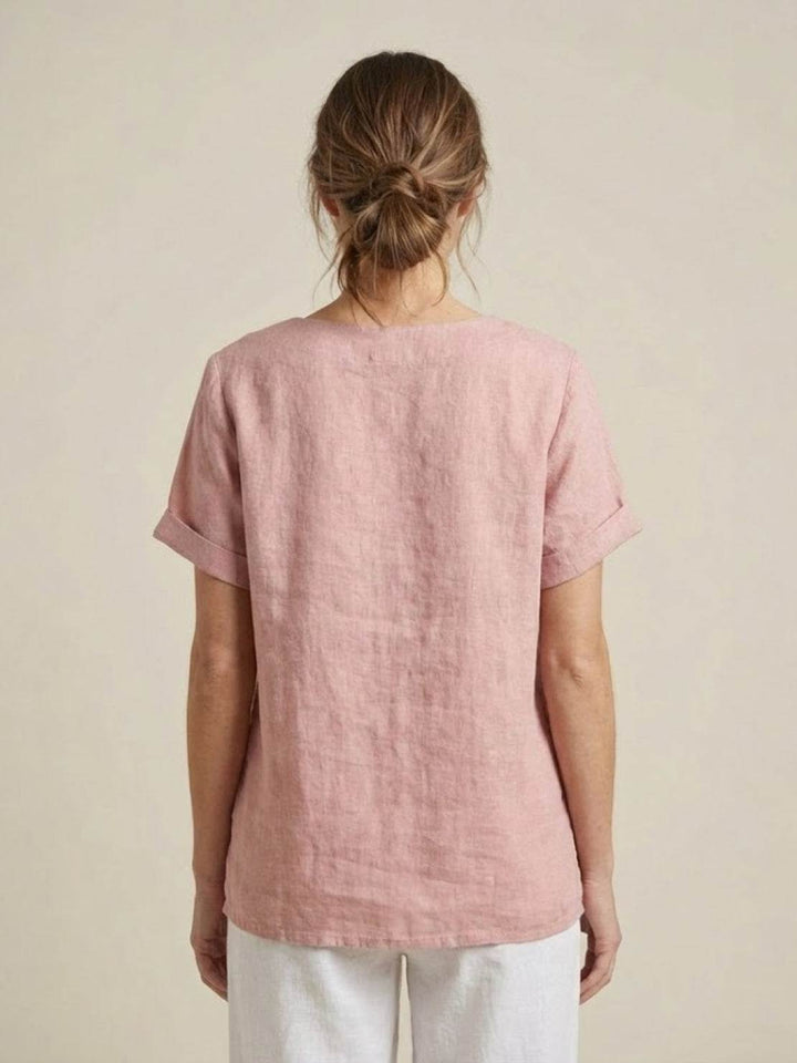 Eleanor | Women’s Linen Round Neck Button Blouse